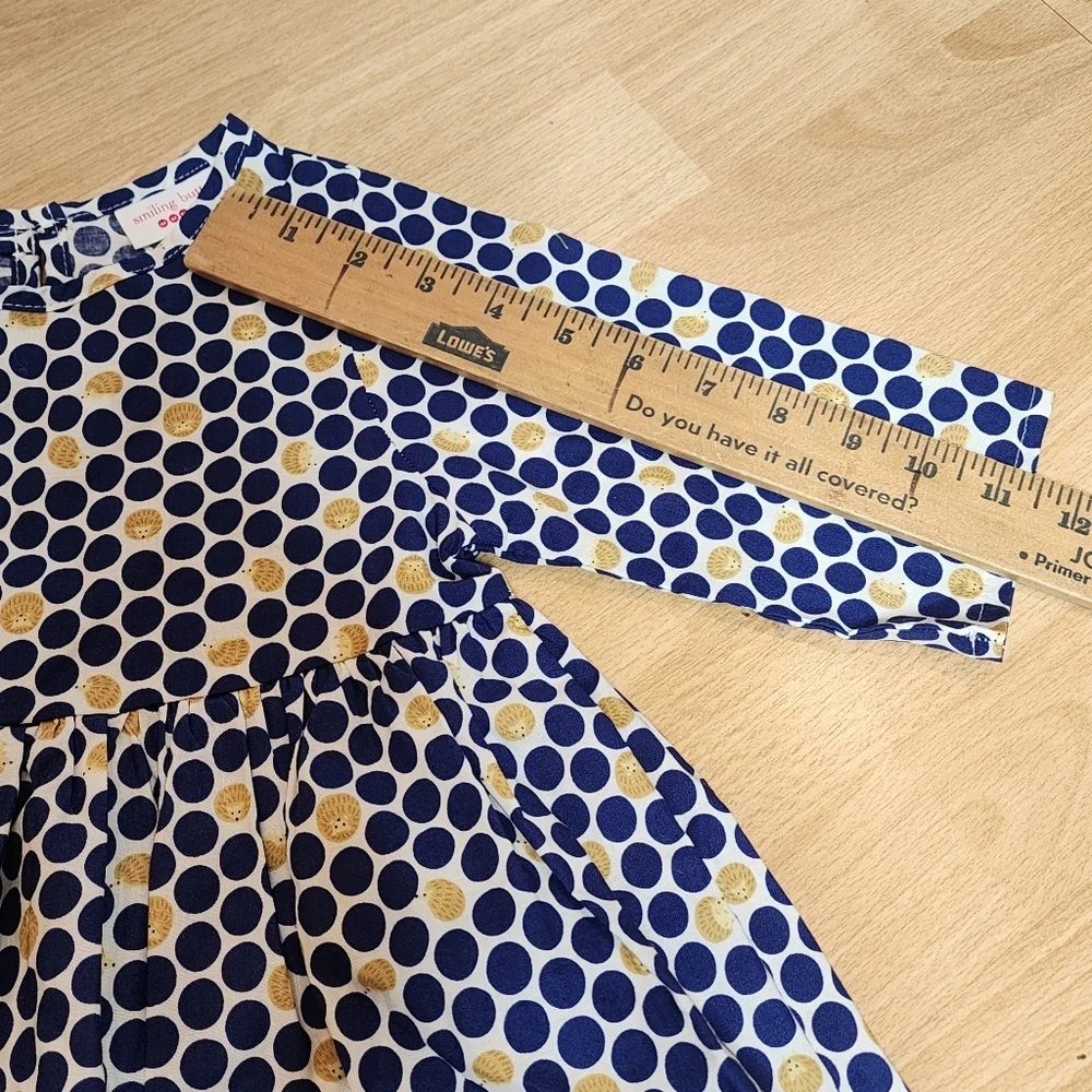 NWT Smiling Button Hedgehog Navy Polka Dot Cotton Dress Pockets‎ Size 5